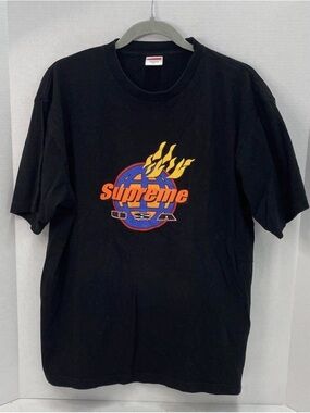 Supreme Black Tee with Red Logo Tag